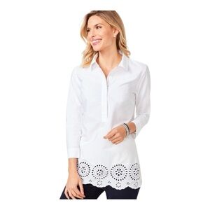 Talbots EMBROIDERED EYELET-HEM TUNIC in white (G1)
